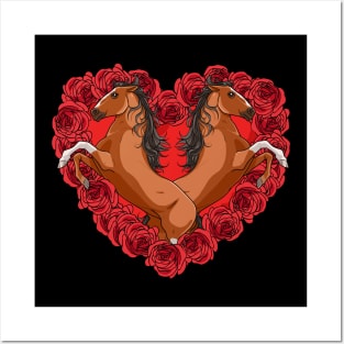 Irish Thoroughbred Horse Heart Roses Valentines Day Equestrian Posters and Art